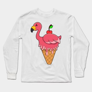 Flamingo with Waffle ice cream & Apple Long Sleeve T-Shirt